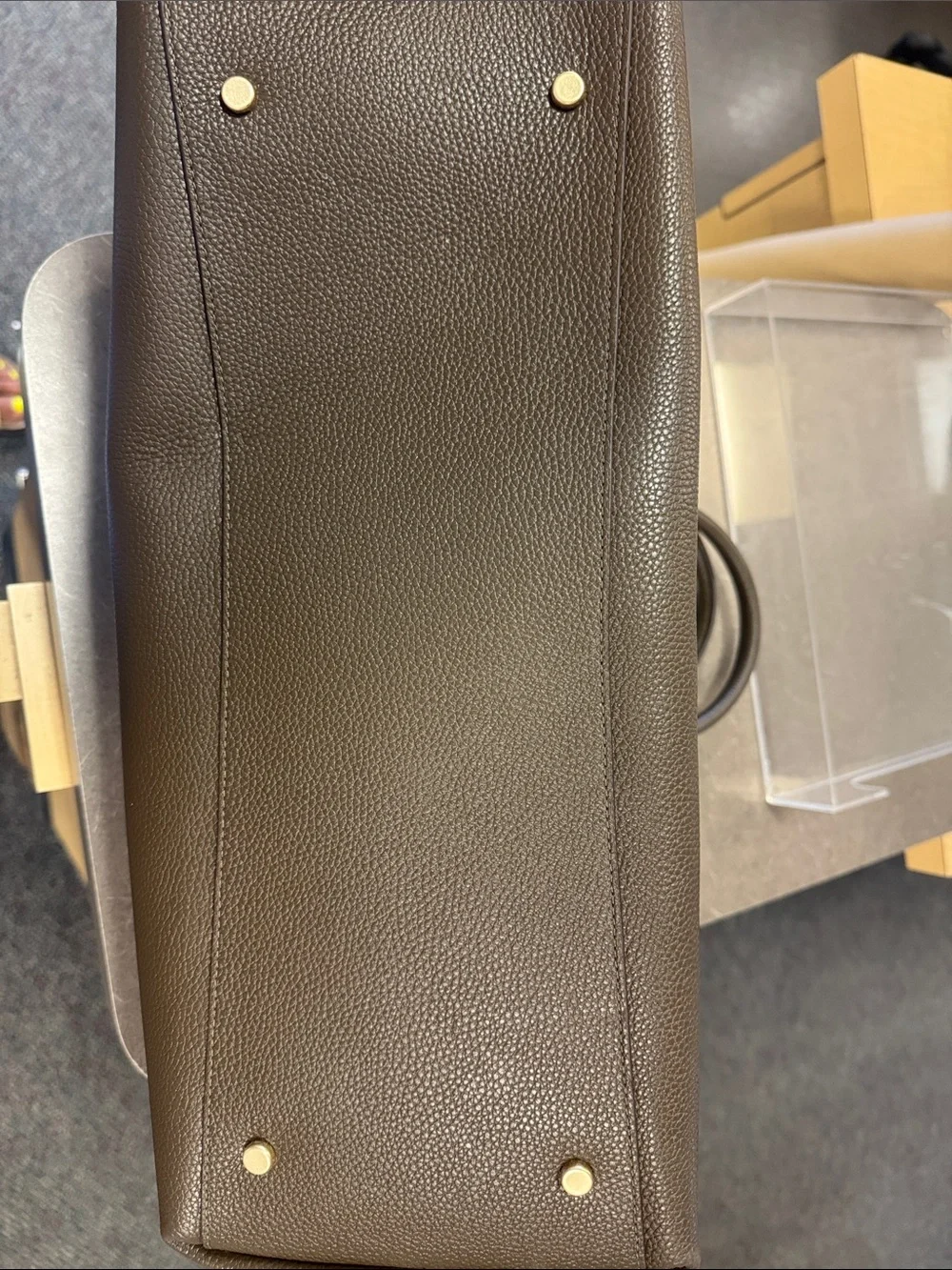 kate spade metallic bronze leather tote with gold hardware